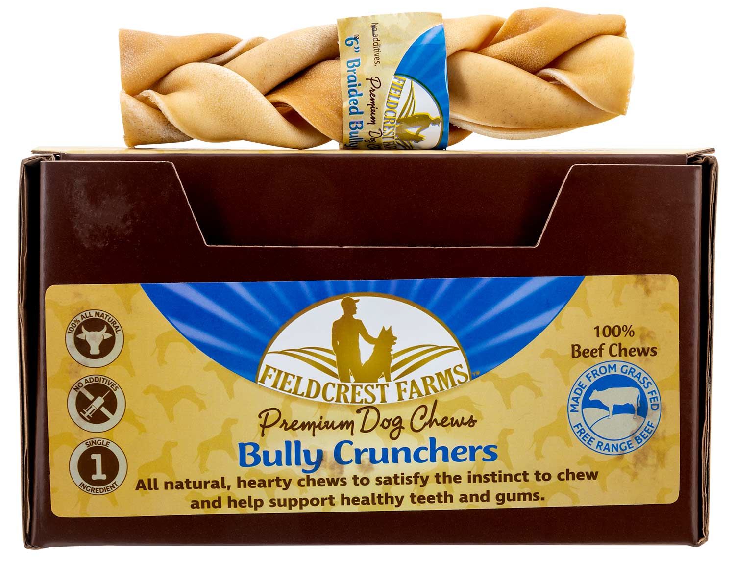 Fieldcrest Farms Braided Bully Crunchers Dog Treats, All-Natural Long-Lasting Chew, Grass-Fed Beef, Single Ingredient, Odor-Free - Image 5