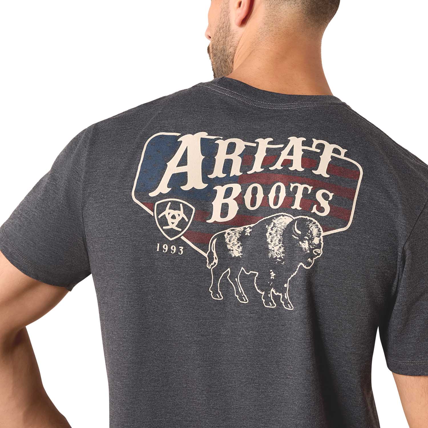 Ariat Mens Short Sleeve Shirt, American Bison Western Tee - Image 2
