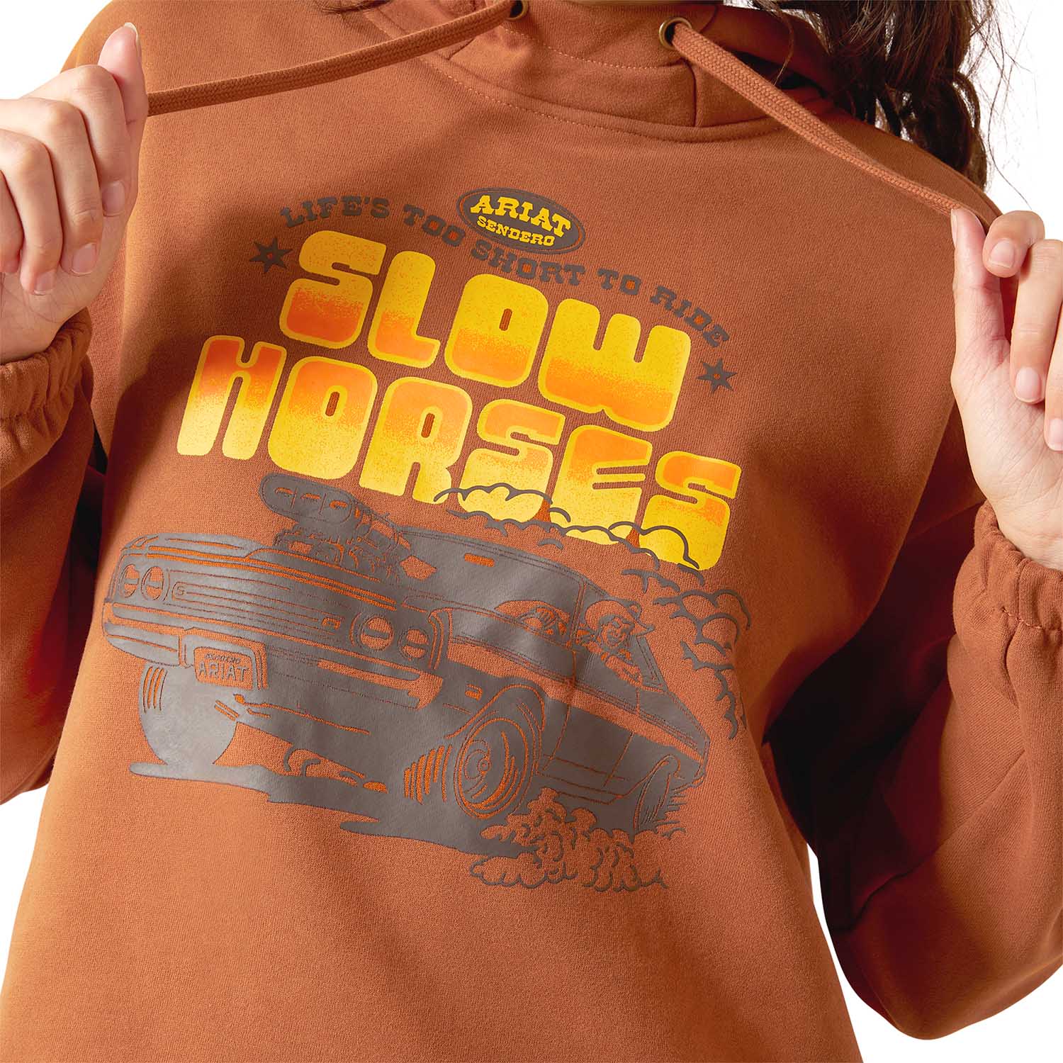Ariat Womens Sendero "Slow Horses" Graphic Hoodie – Cozy Adjustable Everyday Pullover - Image 3
