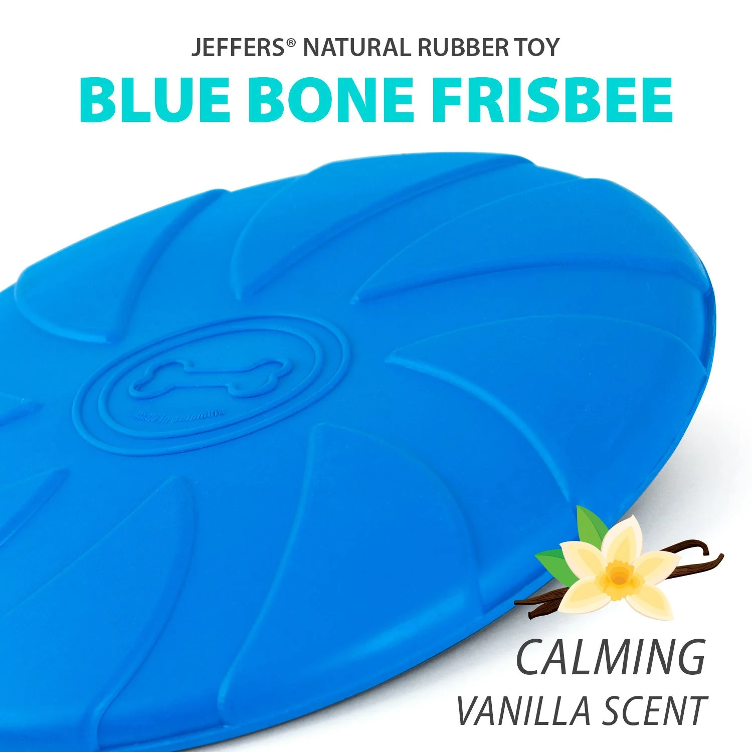 Jeffers Blue Bone Stamped Frisbee Natural Rubber 8 Inch Dog Toy for Fetching & Chewing - Image 2