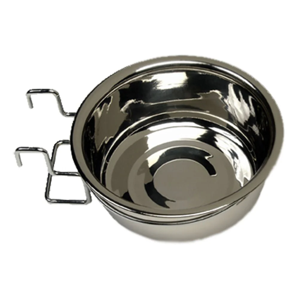 Stainless Steel Bowl / Coop Cup with Wire Holders & Hook, 64 oz