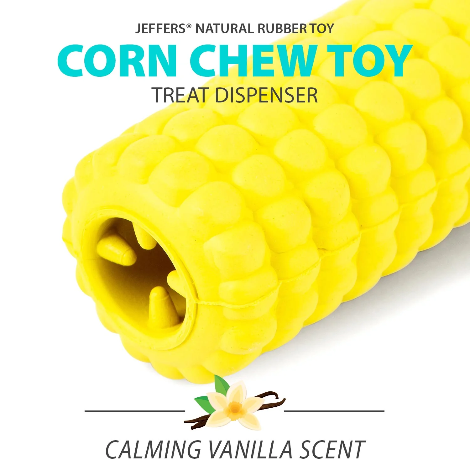 Jeffers Corn Cob Natural Rubber Treat Dispensing Dog Chew Toy with Dental Benefits - Image 2