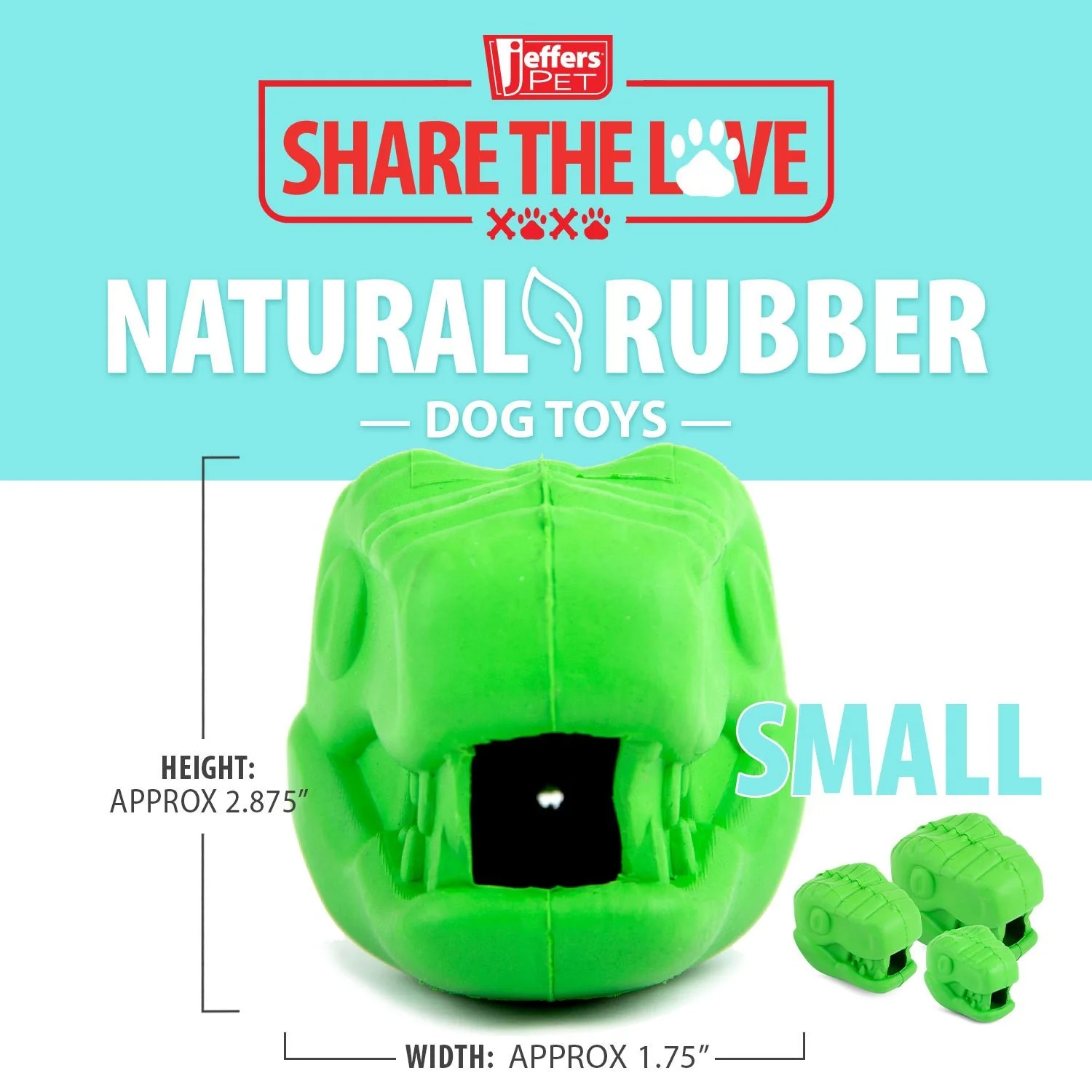 Jeffers T-Rex Natural Rubber Treat Dispensing Dental Dog Chew Toy for Medium Chewers with Vanilla Scent - Image 8