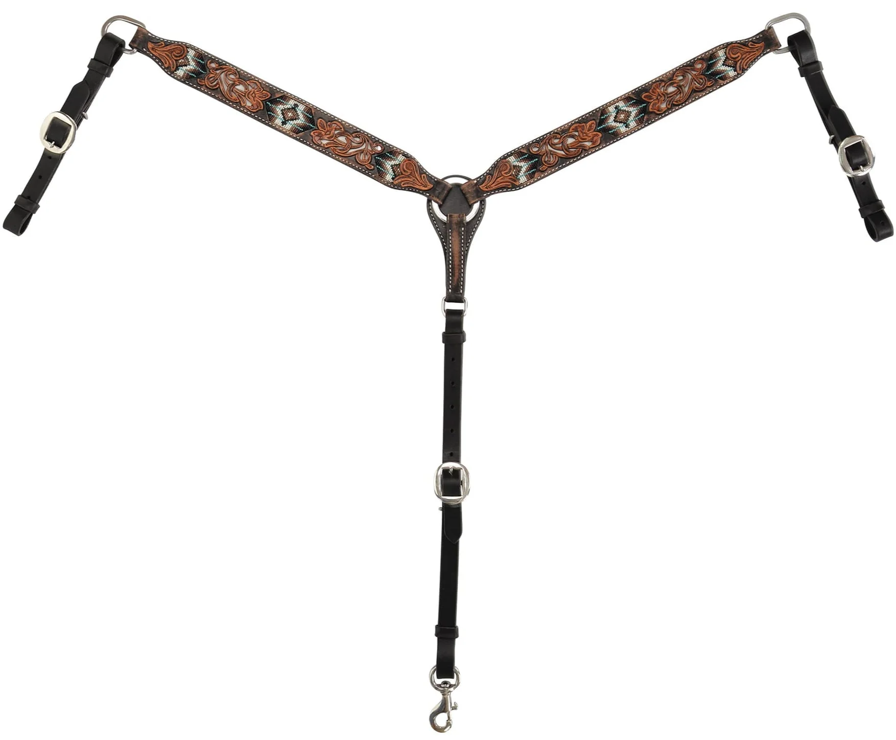 Circle Y Distressed Floral and Beaded Breast Collar, Multi