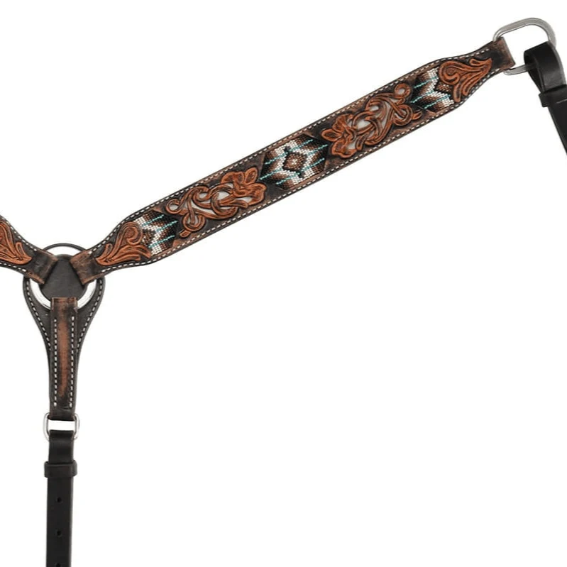 Circle Y Distressed Floral and Beaded Breast Collar, Multi - Image 2