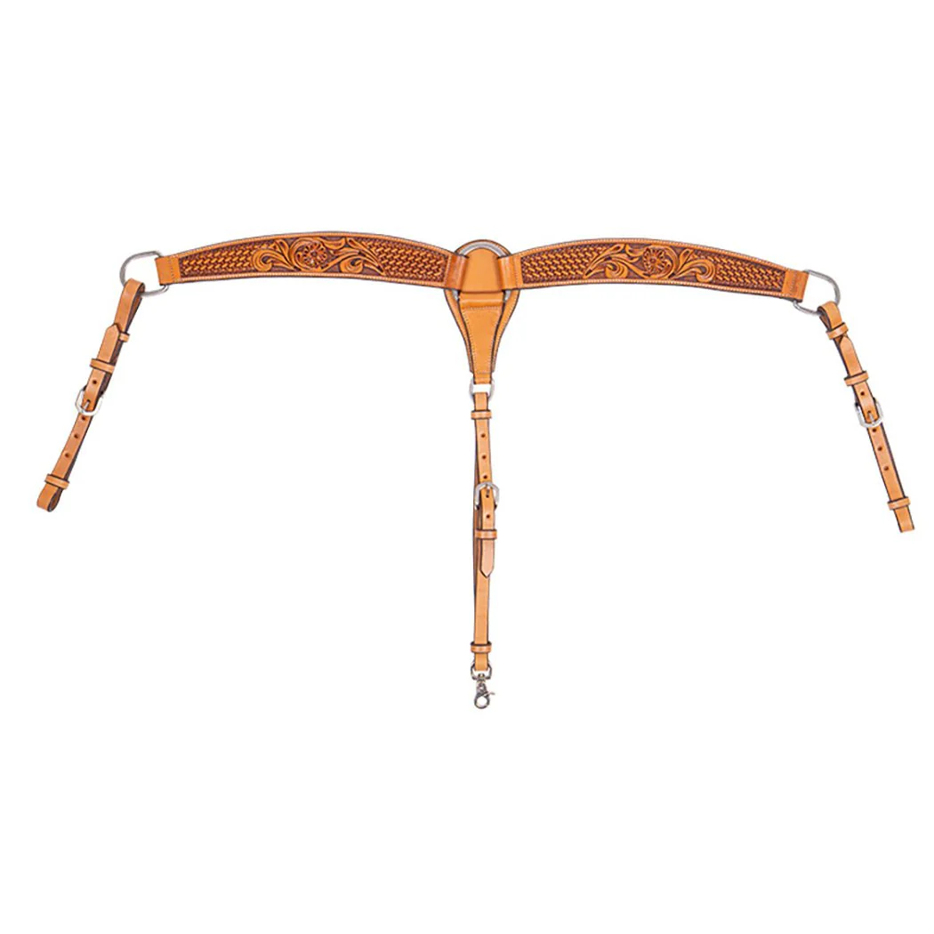 Cody Pro Floral & Basketweave Tooled Contoured Breast Collar