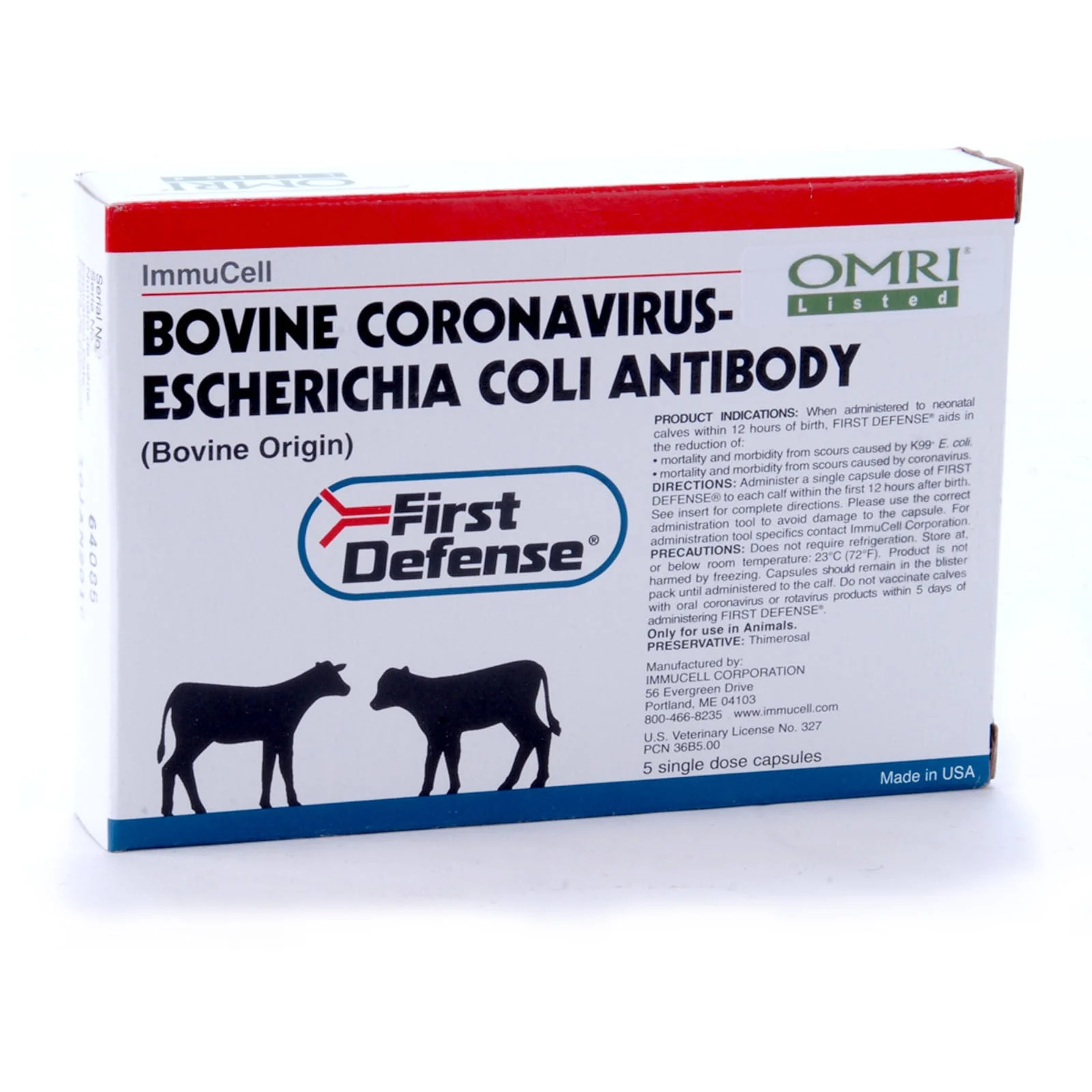 First Defense Capsules for Scours in Calves, Box of 5 (5 Single Doses)