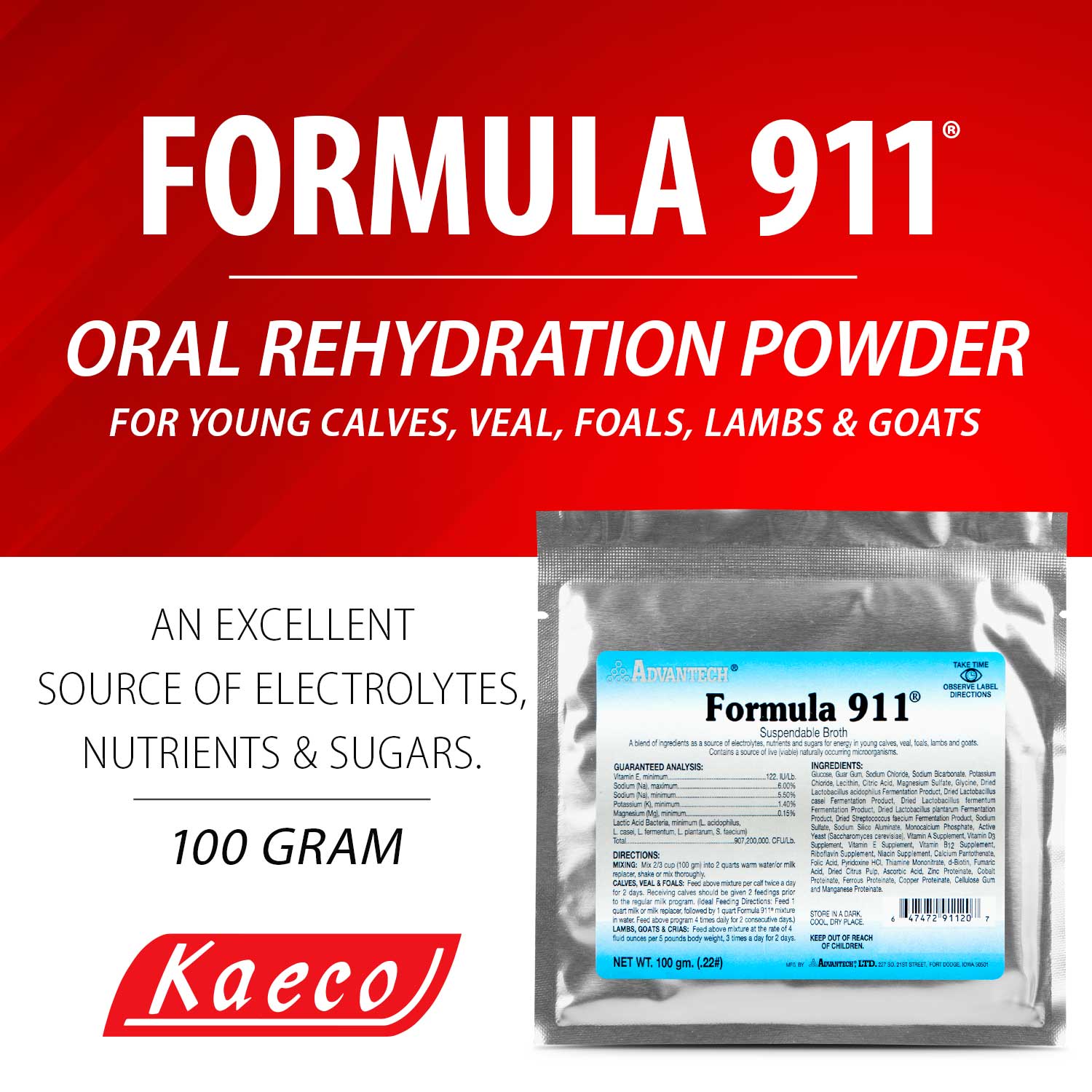 Formula 911  Suspendable Broth (100 gram Packet) Oral Rehydration Powder for Livestock - Image 2