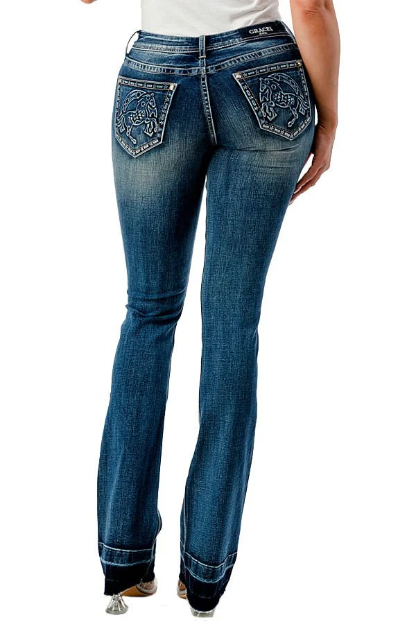 Grace in LA Women's Western 3D Horse Mid Rise Bootcut Jeans - Image 2