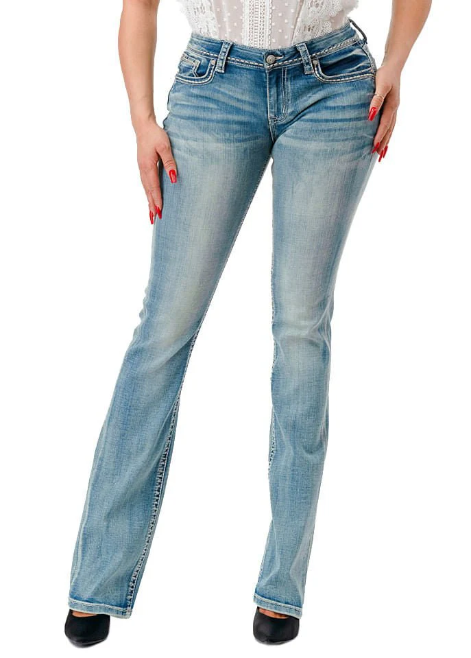 Grace in LA Women's Western 3D Steer Head Mid Rise Bootcut Jeans