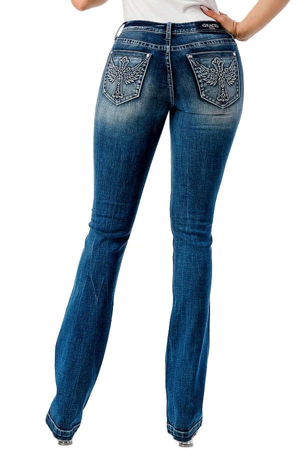 Grace in LA Women's Western 3D Wing Mid Rise Bootcut Jeans - Image 2