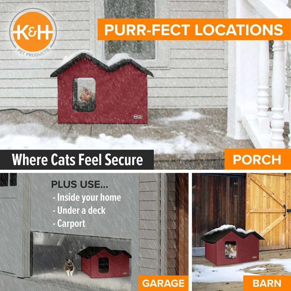 K&H Extra Wide Heated Outdoor Cat House – Insulated Kitty Shelter with Removable Heated Pad for Multiple Cats - Image 10