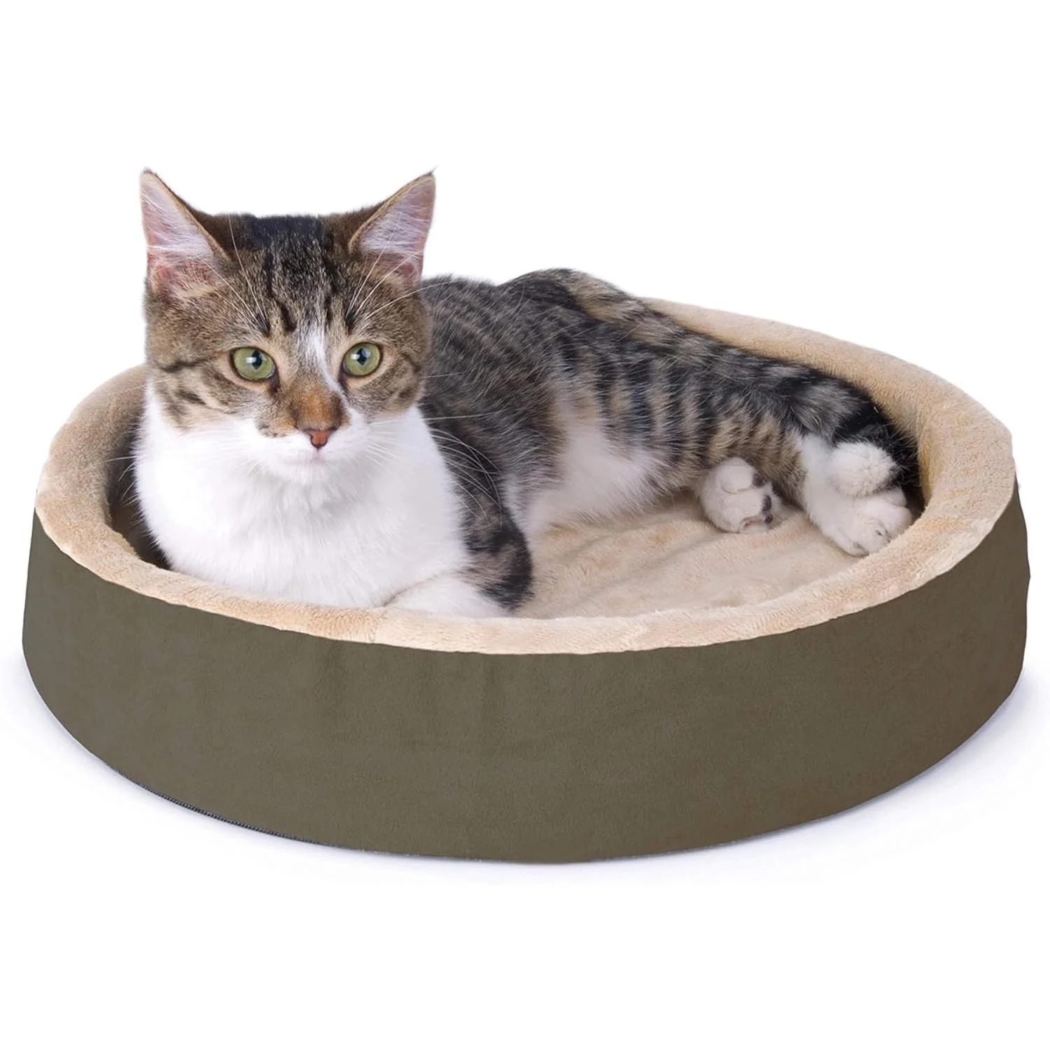K&H Thermo-Kitty Cuddle Up Cat Bed – Indoor Heated Cat Bed with Low-Wall Design, Soft Foam Base & Removable Washable Cover