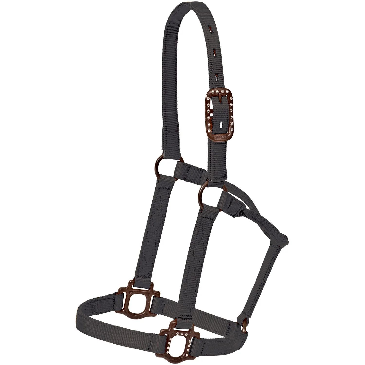 Mustang Nylon Halter with Antique Dot Hardware for Horses - Image 3