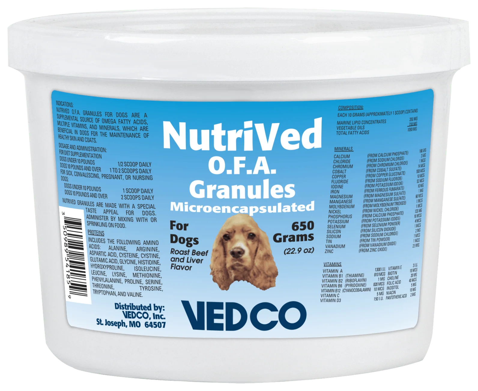 NutriVed O.F.A. Microencapsulated Granule Supplement for Dogs – Roast Beef & Liver, Joint & Skin Support, 650g