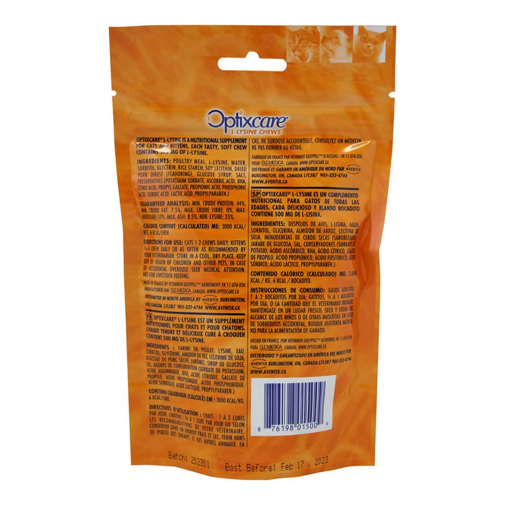 Optixcare L-Lysine Chews for Cats & Kittens, 60 Chews - Image 2