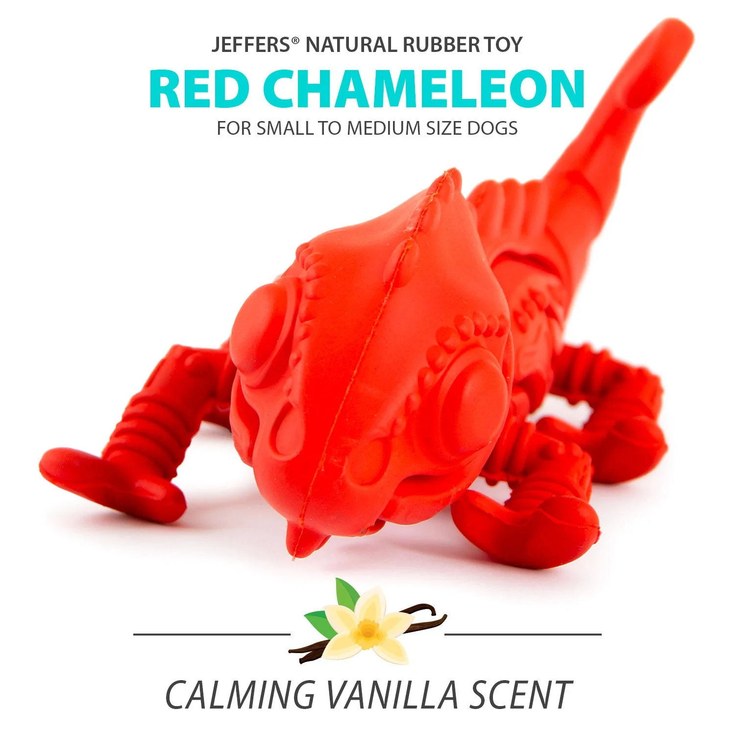 Jeffers Red Chameleon Natural Eco-Friendly Rubber Dental Dog Chew Toy for Medium Chewers - Image 2