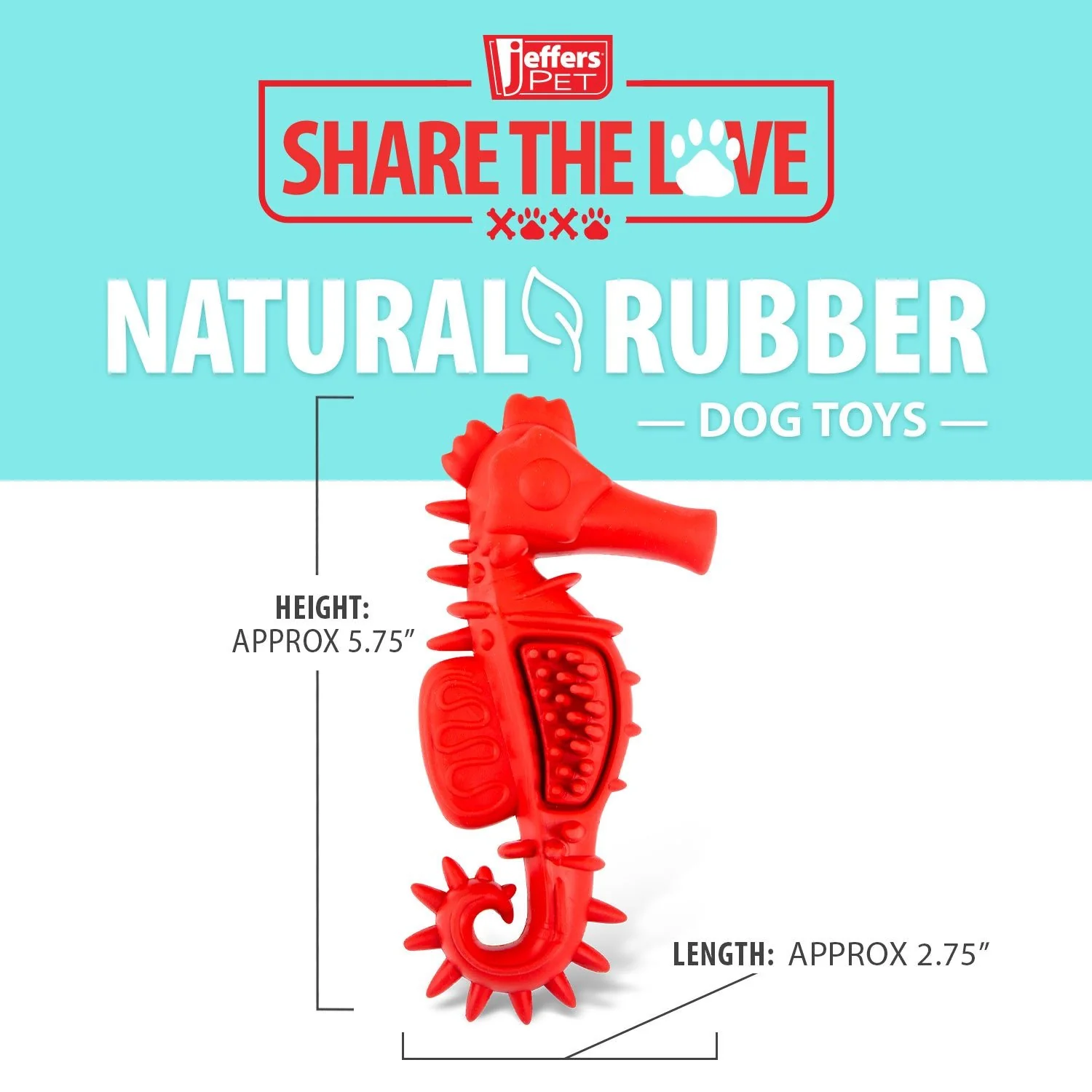Jeffers Red Seahorse Natural Rubber Dog Chew Toy with Vanilla Scent and Textured Ridges for Dental Health - Image 3