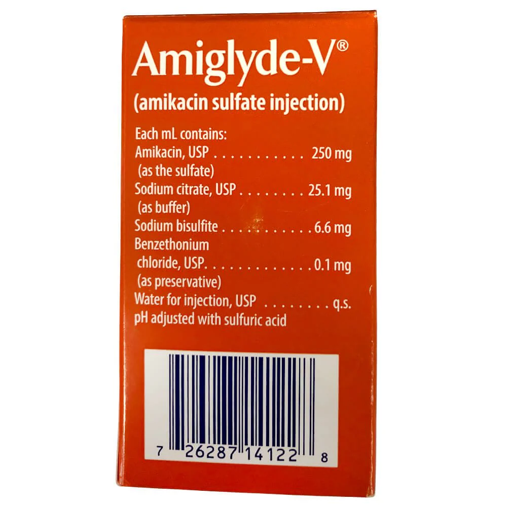 Rx Amiglyde-V (amikacin sulfate) Injection for Horses, 250mg/ml injection x 48ml bottle - Image 3