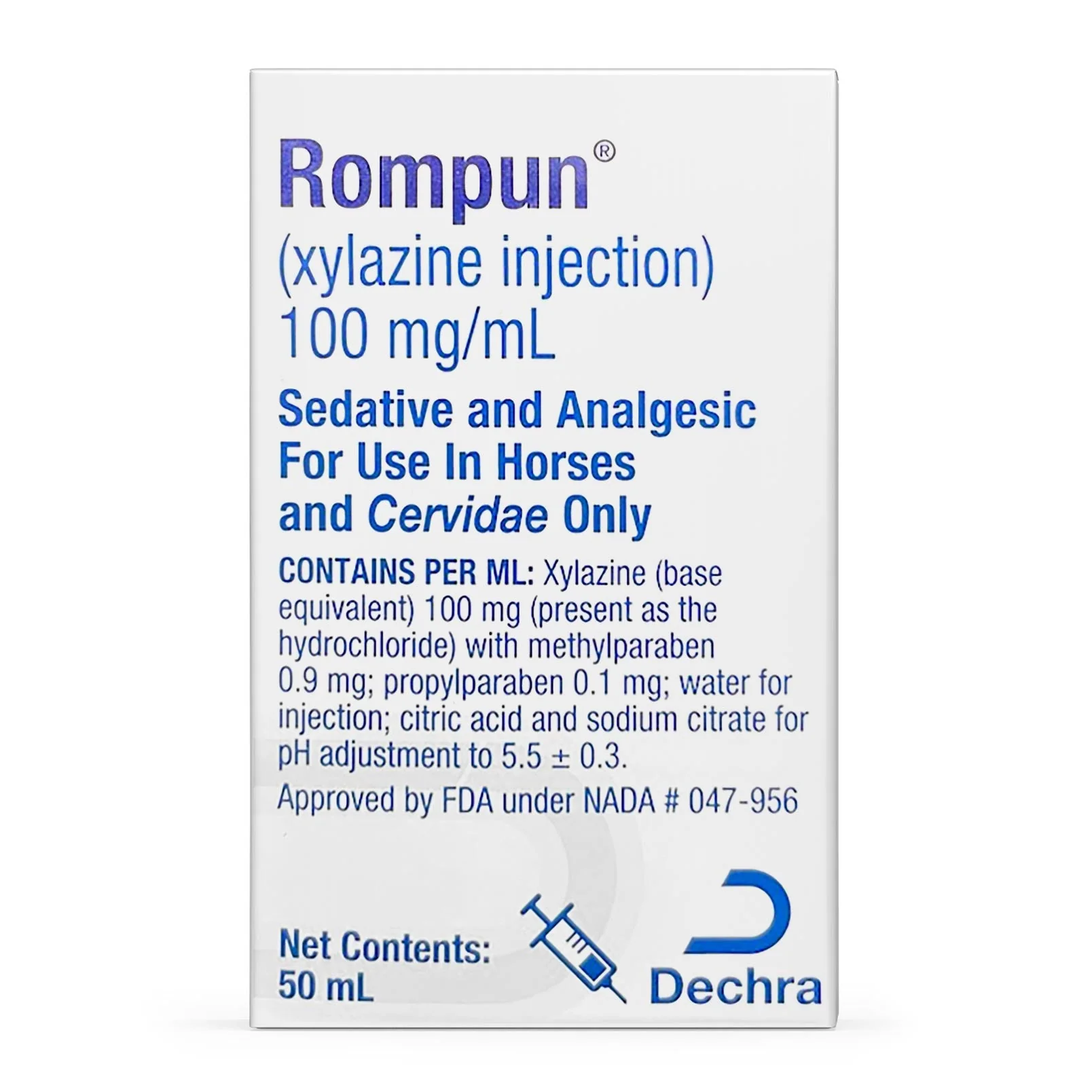 Rx Rompun™ (xylazine) Injection for Horses, 100 mg/mL x 50 mL