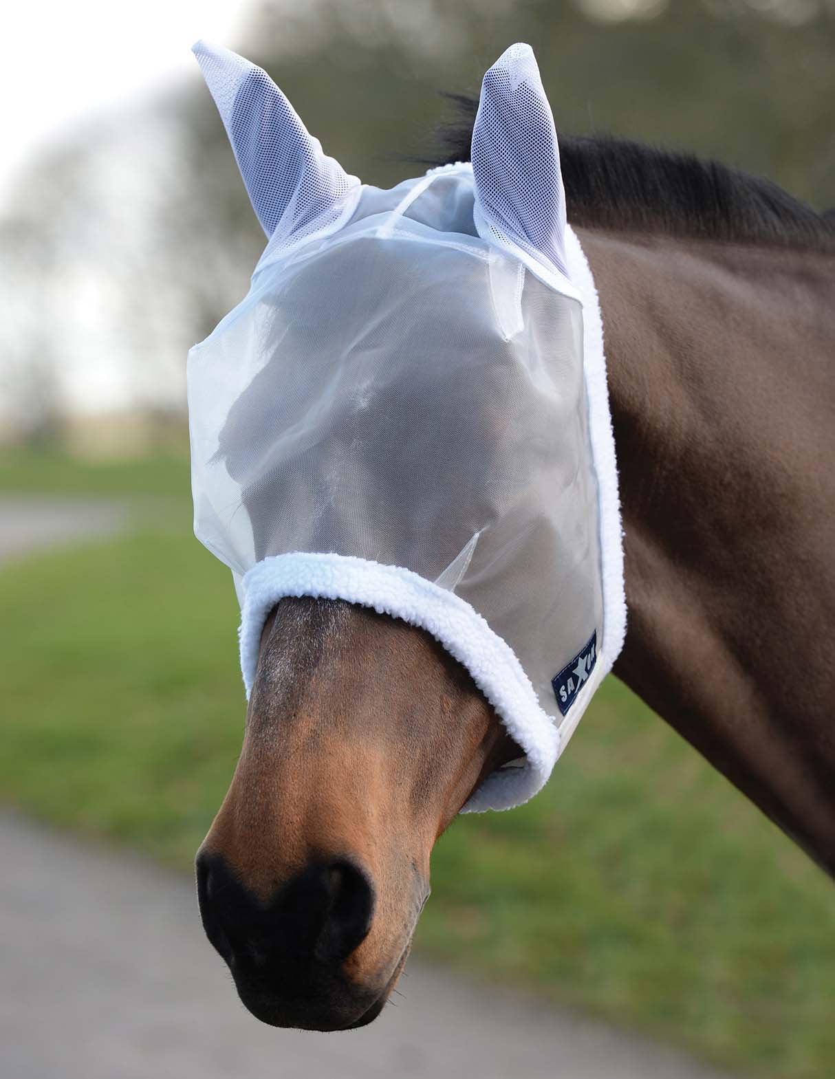Saxon Horse Fly Mask with Ears, White