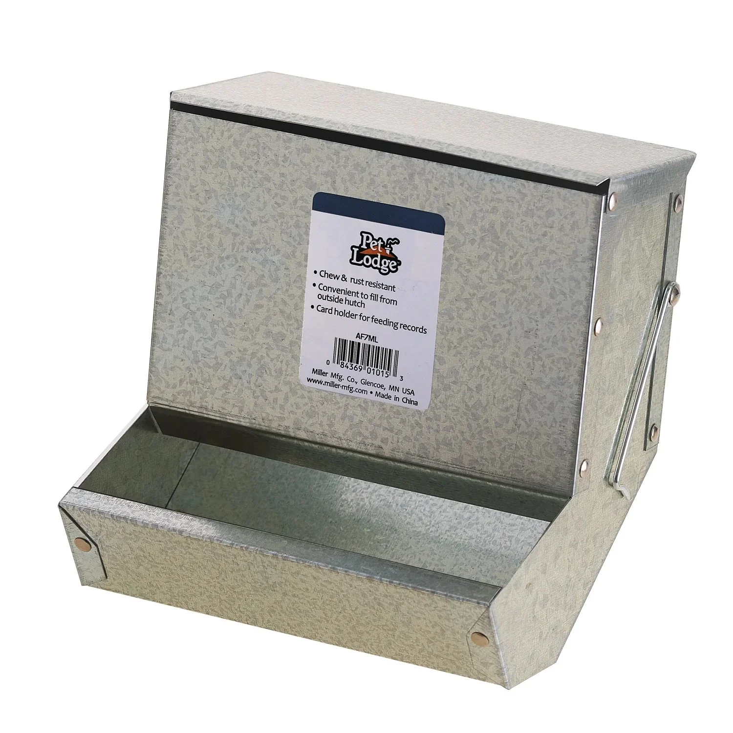 Pet Lodge Solid Bottom Galvanized Metal Rabbit & Small Animal Gravity Feeder with Lid - Image 2