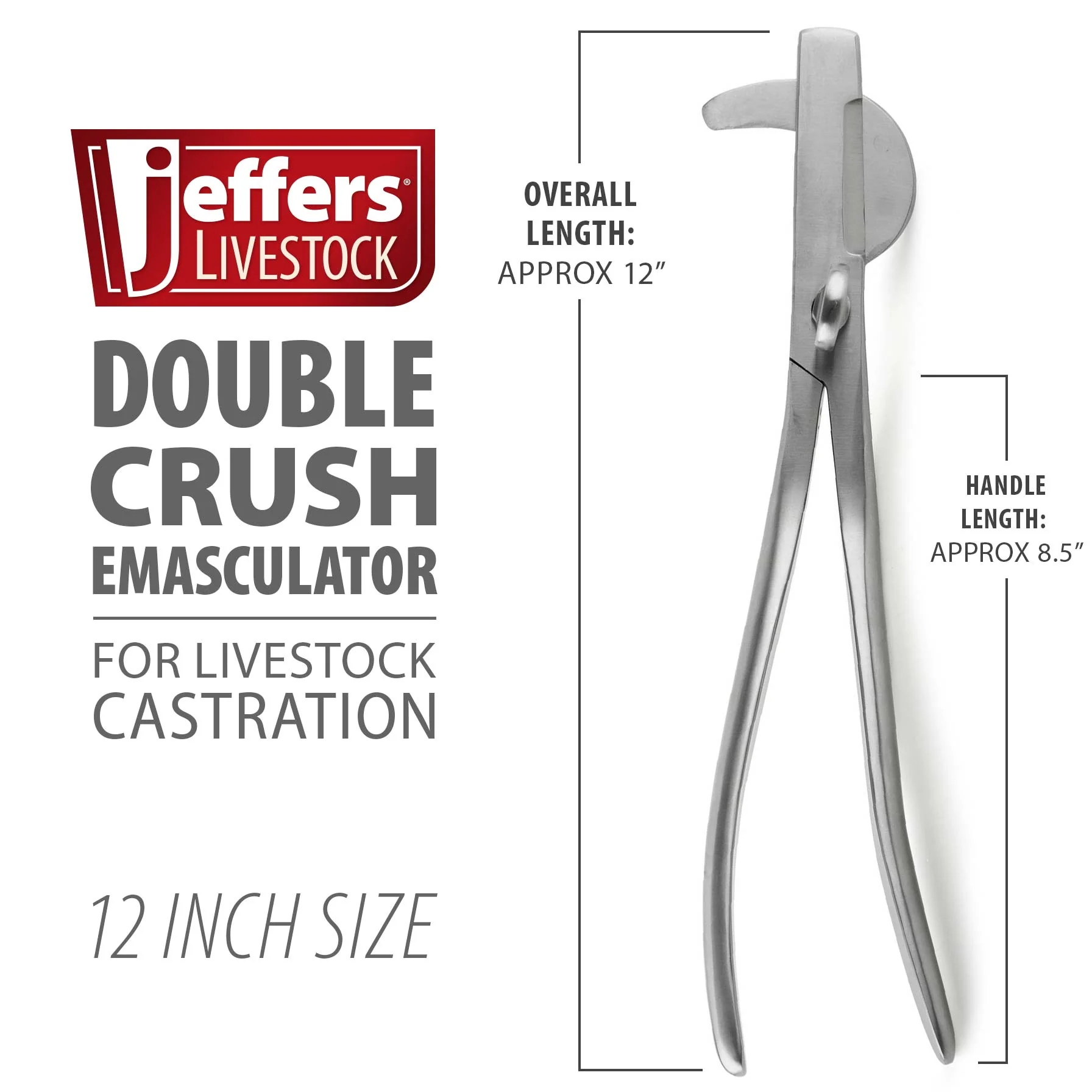 Jeffers Double Crush Emasculator in Stainless Steel, 9" or 12" - Image 7