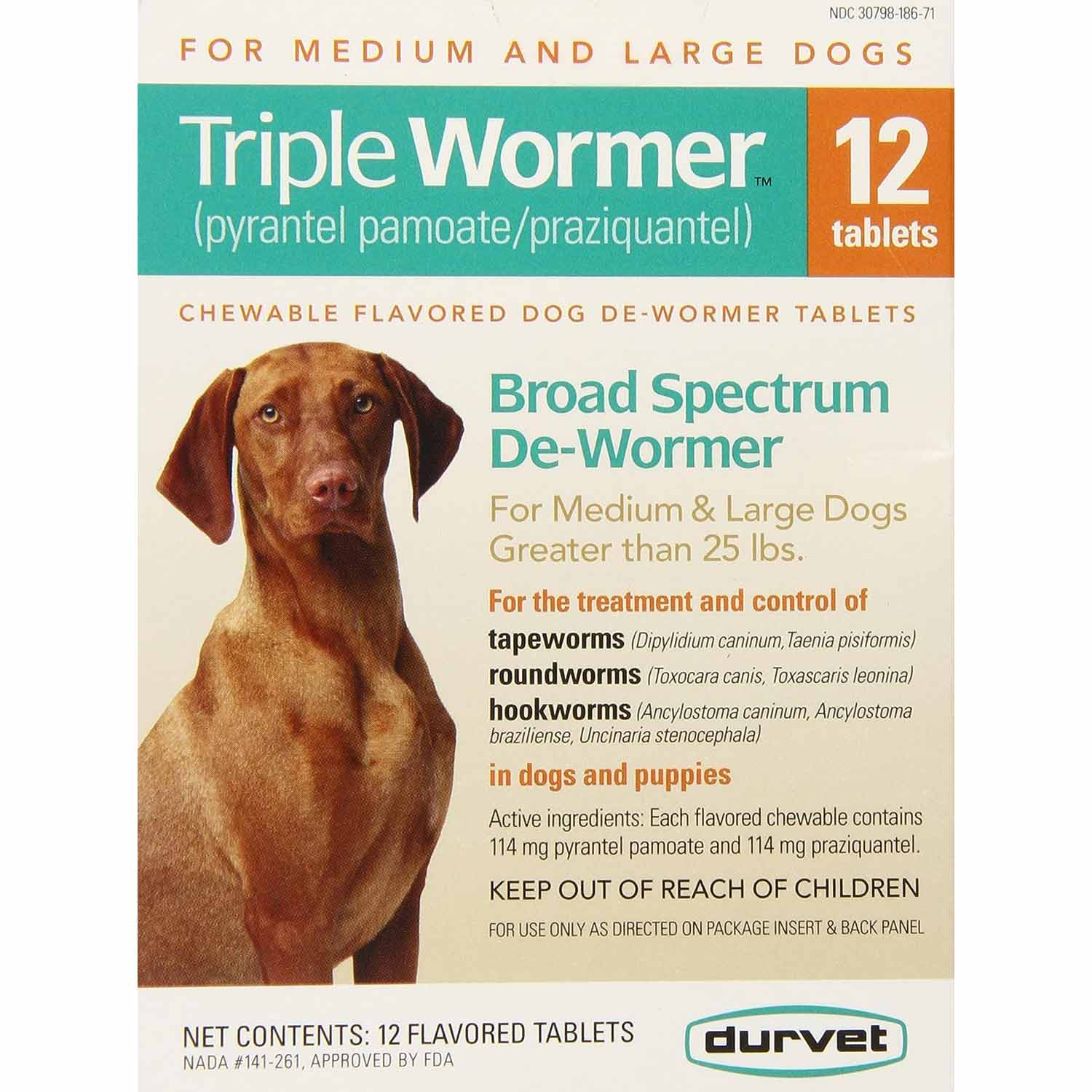 Durvet Triple Wormer for Dogs Chewable Dog Dewormer Tablets, 12 ct - Image 3