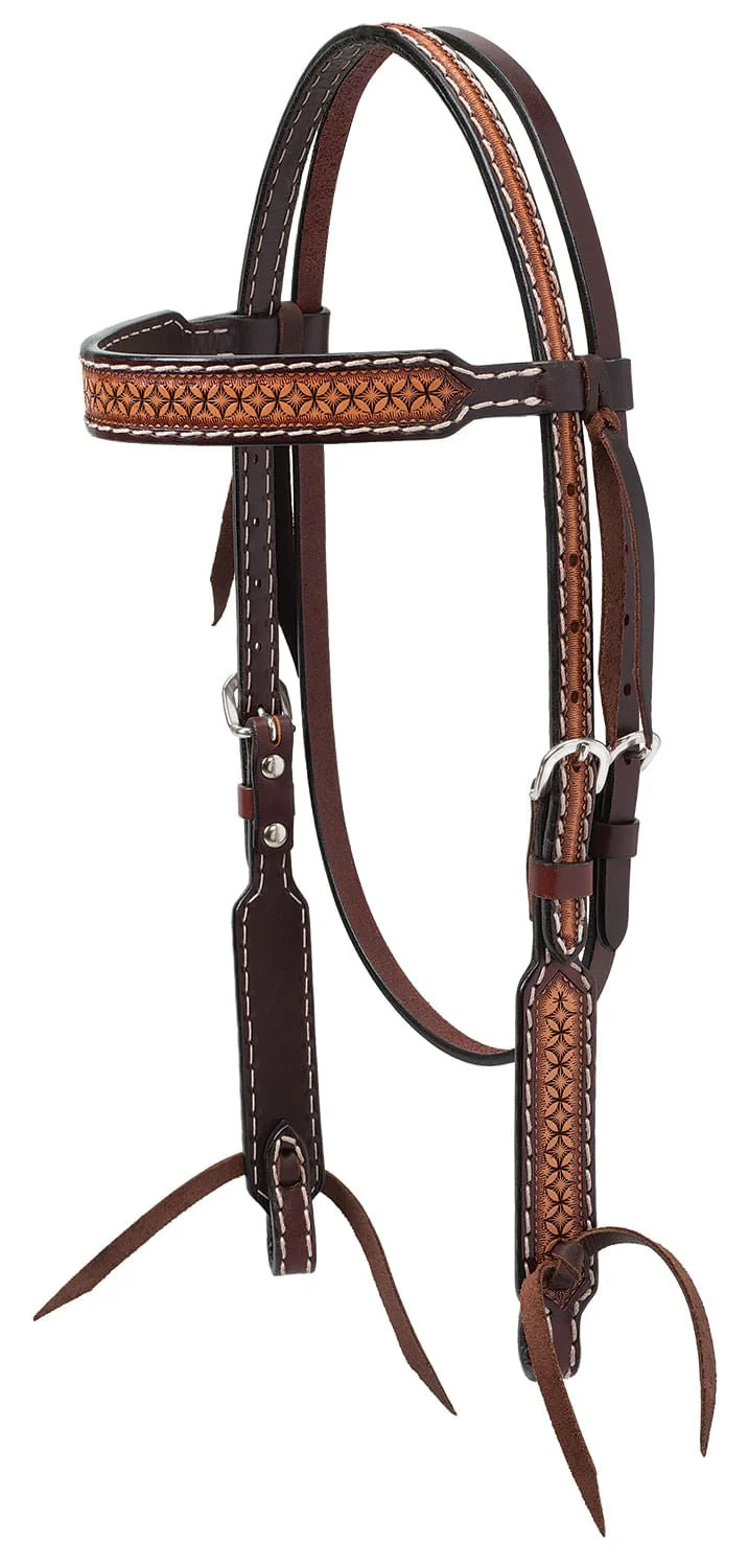 Turquoise Cross Geometric Tooled Browband Headstall - Image 3