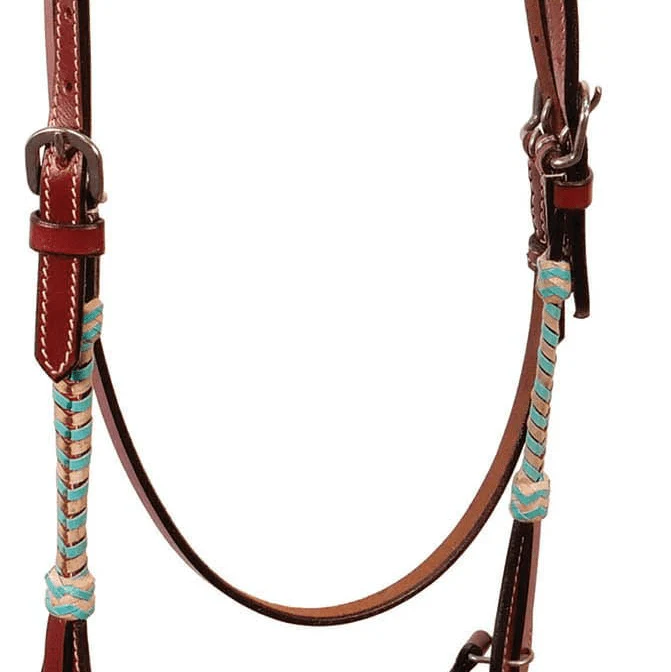 Buffalo Leather Turquoise Rawhide Laced Browband Headstall - Image 2