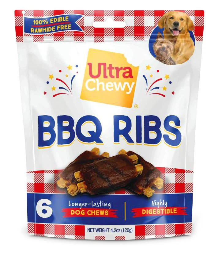 Ultra Chewy BBQ Ribs Dog Treats, 6 ct