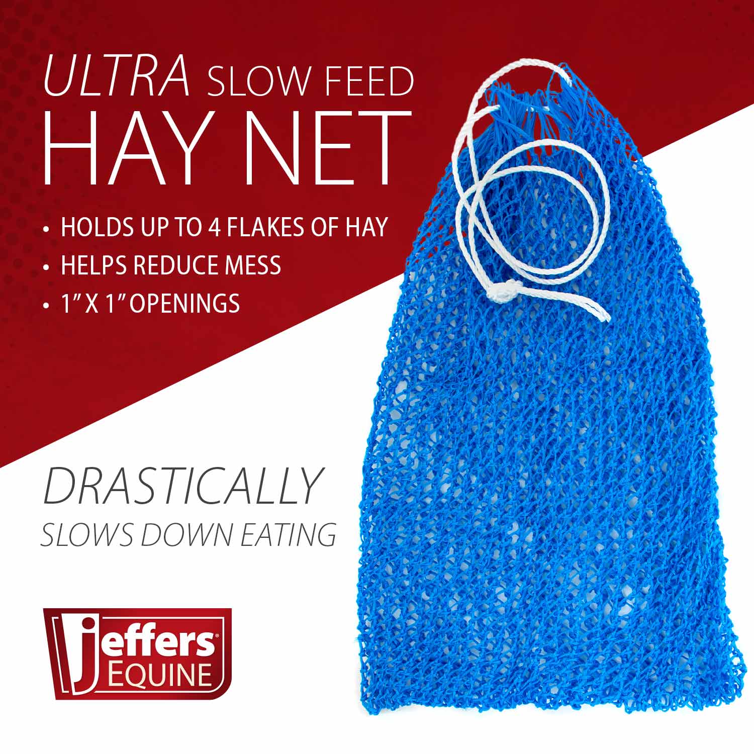 Jeffers Ultra Slow Feed 1" x 1" Nylon Hay Net for Horses, Royal Blue - Image 3