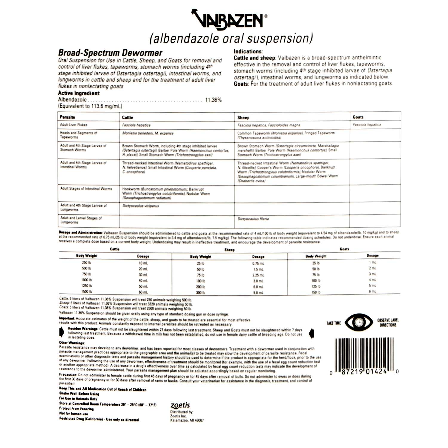 Valbazen Broad Spectrum Oral Dewormer 11.36% Albendazole for Cattle, Sheep & Goats - Image 8